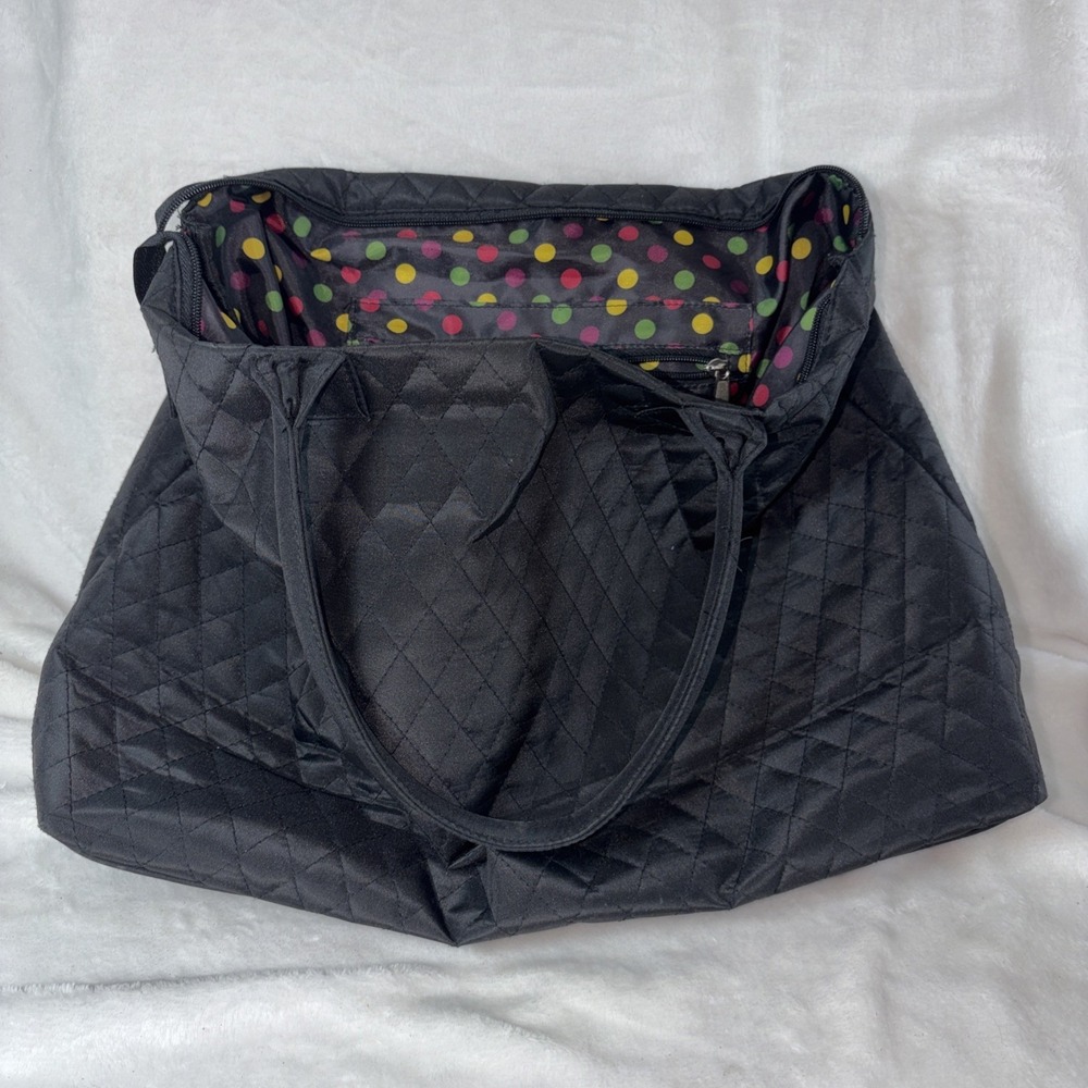 Quilted Cotton Duffel Weekender travel‎ bag Black Multi Color Havana Dots Casual